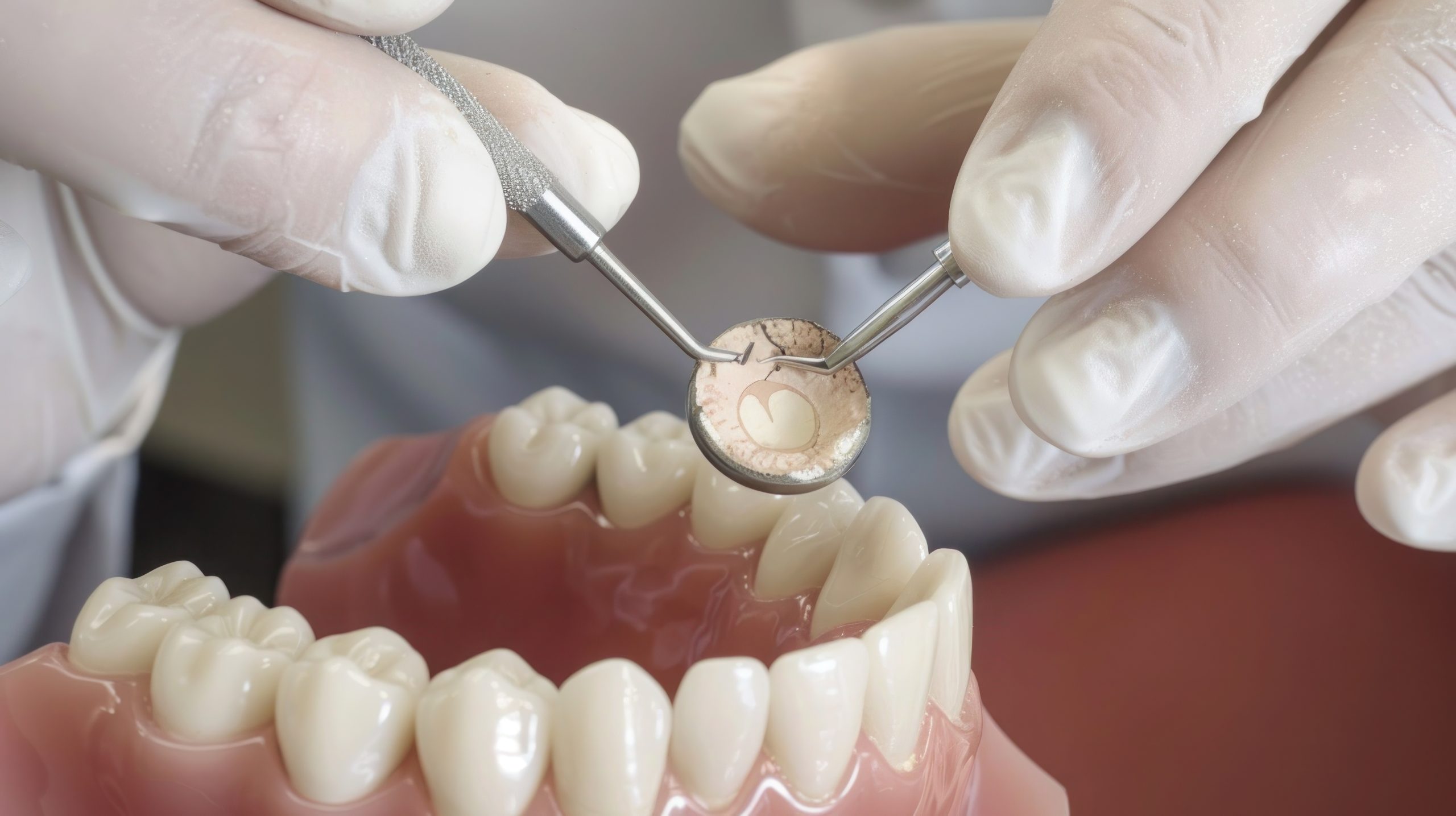 Dentist performing a bone graft before tooth implant placement.